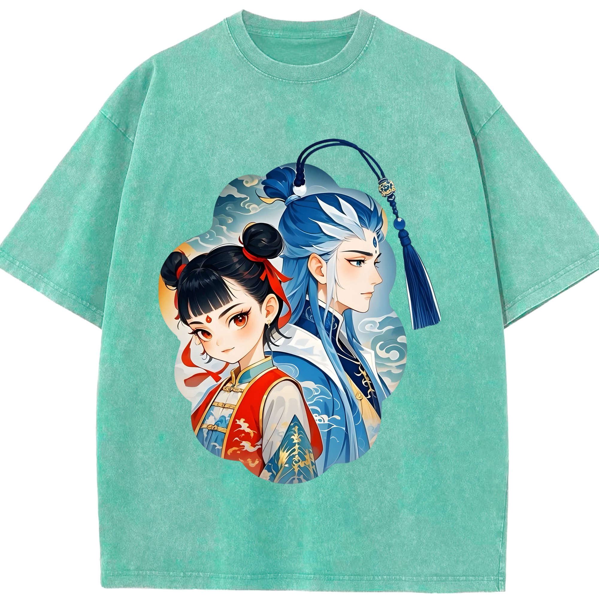 （画像用） Ne Zha 2 ナタ 魔童の大暴れ 綿100% ヴィンテージ風 半袖Tシャツ（フロントプリント）